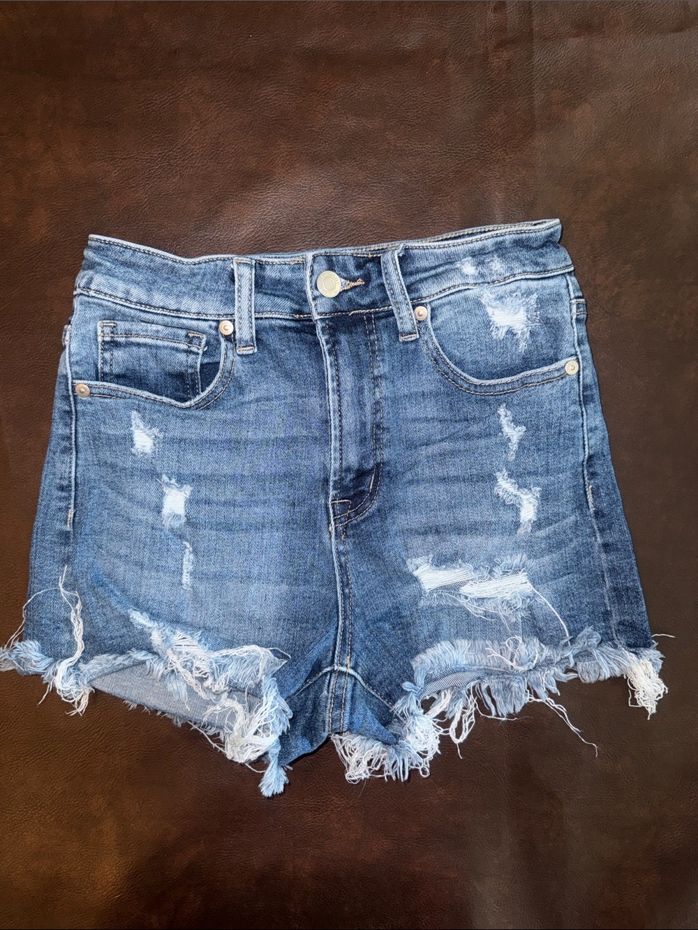 Windsor Distressed Frayed Hem Denim Shorts - Blue